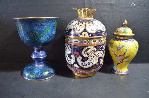 3 Pieces of Chinese Cloisonne Vases