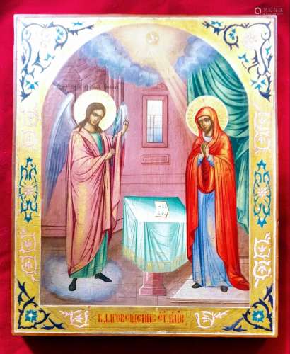 Antique 19c Russian icon of the Annunciation