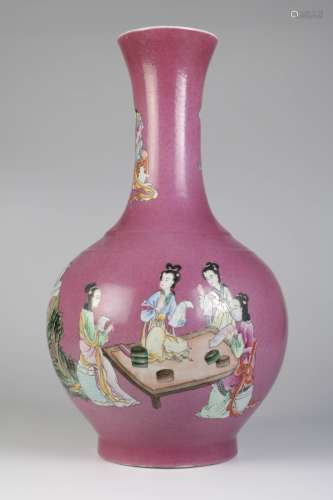 Chinese Republic Purple Glazed Porcelain w/ Ladies