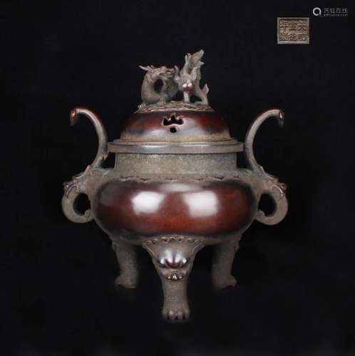 Chinese Tripod Bronze Incense Burner, Marked