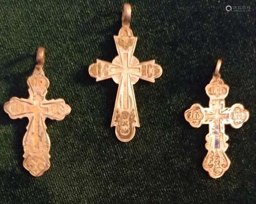 Antique 19c lot of three(3) Russian Silver Crosses