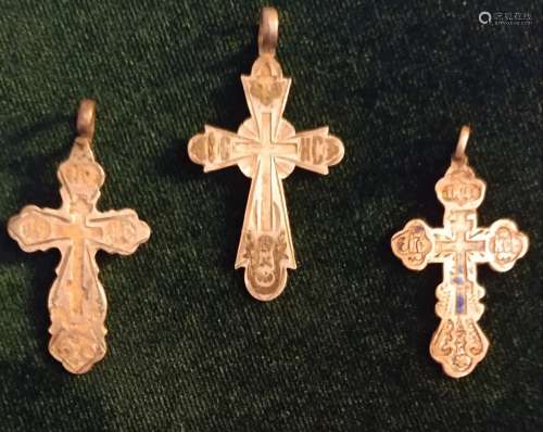 Antique 19c lot of three(3) Russian Silver Crosses