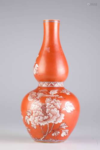 Chinese Republic Salmon Red Porcelain Vase
