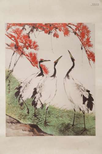 Chinese Watercolor Painting of Cranes