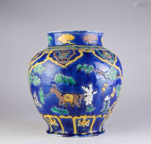 Chinese Three Color Glazed Jar, Marked Jia Qing
