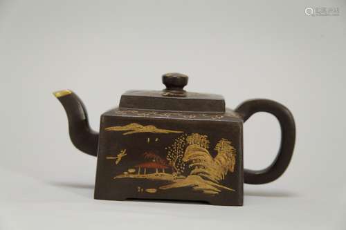 Chinese Gilt Yixing Zisha Teapot