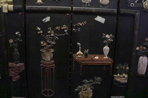 4 Panels of Chinese Screen w/ Jade Soapstone