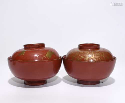 Pair of Chinese Lacquer Covered Bowl