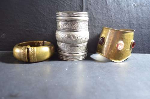 3 Pieces Silver Plate and Bronze Bangle