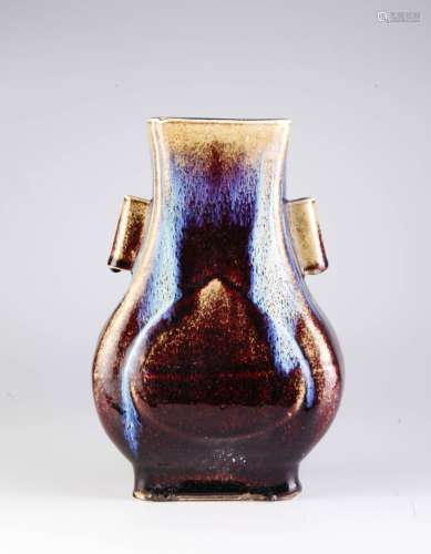 Chinese Flame Glaze Porcelain Vase w/ Ears