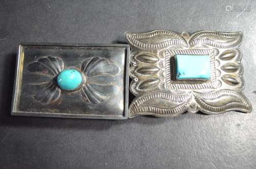 2 Pieces of Chinese Turquoise Belt Buckle