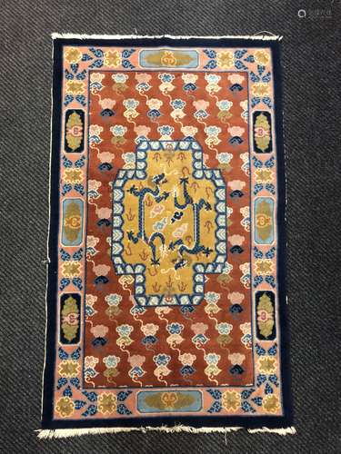 Tibetan Made Rug w/ Dragon and Cloud Design