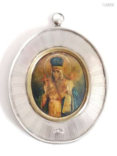 19C Russian Silver Mother of Pearl Icon