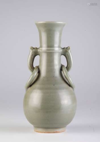 Chinese Ming Dynasty Celadon Glazed Vase w/ Ears