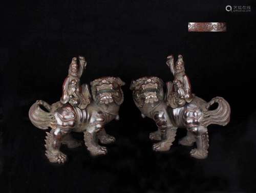 Pair of Chinese Bronze Beast, Marked