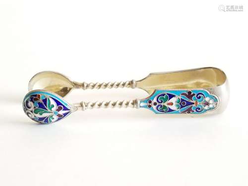 19C Russian Gilt Silver Enamel Sugar Thong