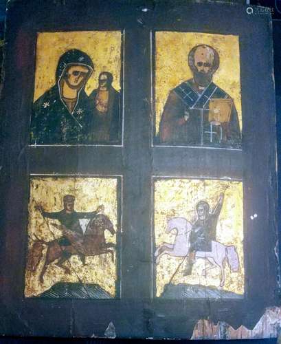 Antique 19c Russian Icon of Four (4)Parts