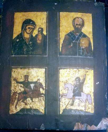Antique 19c Russian Icon of Four (4)Parts