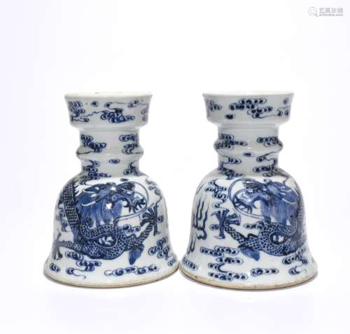 Pair of Chinese Blue/White Porcelain Candle Holder