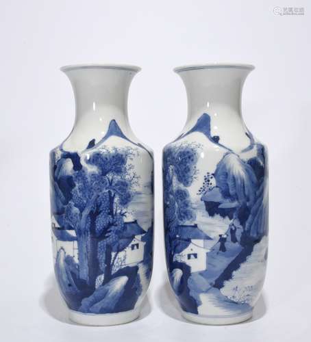 Pair of Chinese Blue/White Porcelain Vases, Marked