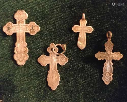 lot of four(4) Antique 19c Russian Silver Crosses