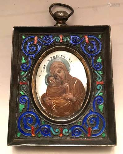 Antique Silver Enamel 19c Russian icon