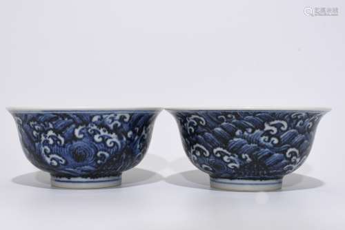 Pair of Chinese Blue/White Porcelain Bowl