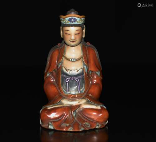 A FAMILLE ROSE FIGURE OF GUANYIN