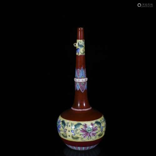 A FAMILLE ROSE AND RED GLAZE VASE, YONGZHENG MARK