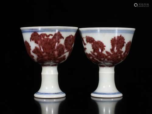 A PAIR OF COPPER-RED STEM-CUPS, CHENGHUA MARK