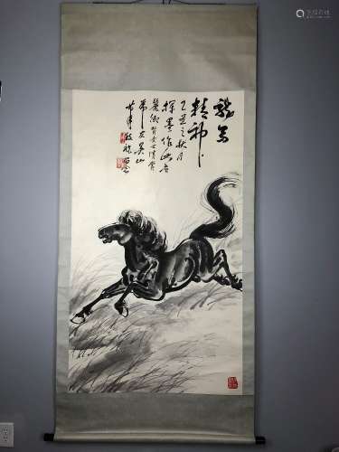 Horse watercolor painting hanging scroll.