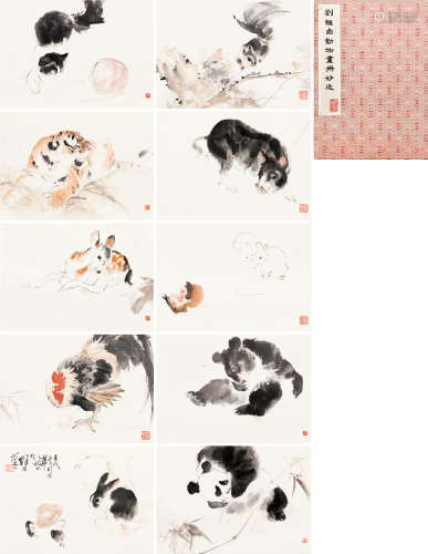 刘继卣（1885～1967） 壬戌（1922）年作 动物画册 册页 （十开） 设色纸本