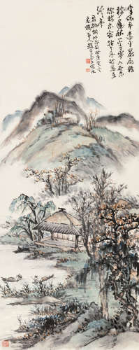 赵云壑（1874～1955） 庚寅（1950）年作 秋林溪亭图 立轴 设色纸本