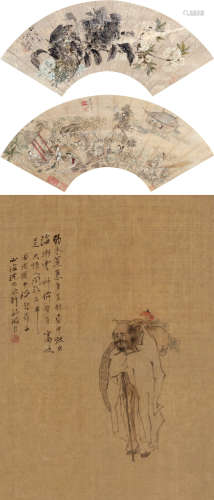 沈心海 唐禄（1855～1941）等 花卉·人物 绢本 设色纸本