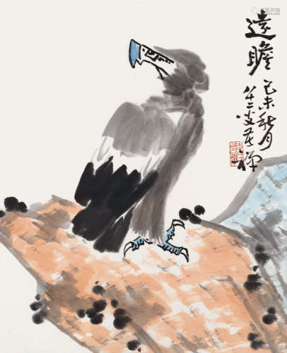 李苦禅（1899～1983） 己未（1979）年作 远瞻 镜框 设色纸本