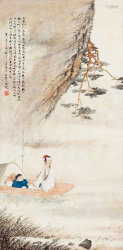 贺天健（1891～1977） 丁丑（1937）年作 赤壁泛舟图 镜片 设色纸本