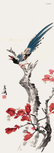 王雪涛（1903～1982） 红叶栖禽 镜片 设色纸本