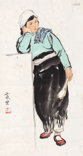 李震坚（1922～1992） 人物 立轴 设色纸本