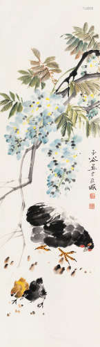 柳子谷（1901～1986） 藤荫觅食 镜片 设色纸本