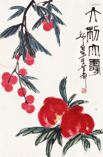 娄师白（1918～2010） 大利大寿 镜片 设色纸本