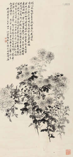 胡振（1883～1943） 庚申（1920）年作 墨菊 立轴 水墨纸本