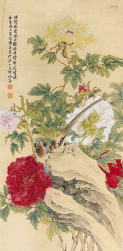 蔡铣（1897～1960） 庚辰（1940）年作 国色天香 立轴 设色绢本