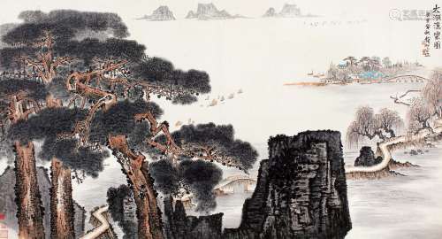 钱松嵒（1899～1985） 癸亥（1983）年作 太湖渔乐图 镜片 设色纸本
