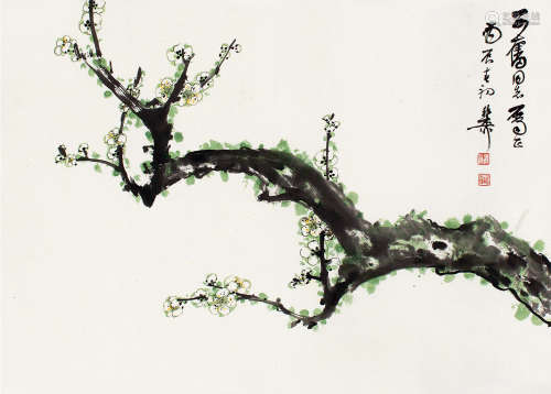 谢稚柳（1910～1997） 丙辰（1976）年作 白梅 立轴 设色纸本