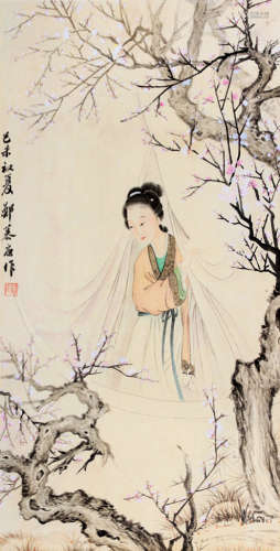 郑慕康（1901～1982） 己未（1979）年作 梅影仕女 立轴 设色纸本