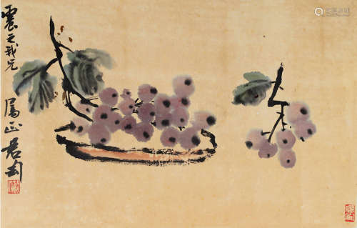钱君匋（1906～1998） 葡萄 镜片 设色纸本