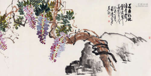 曹简楼（1913～2005） 己未（1979）年作 翠盖团春风 镜片 设色纸本