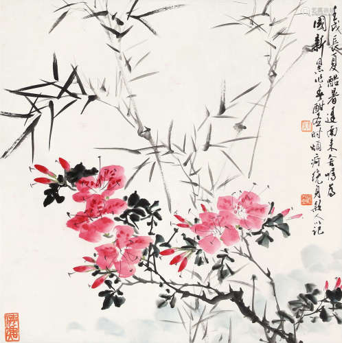 朱颖人（b.1930） 壬戌（1982）年作 花卉 设色纸本