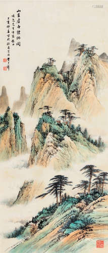 黄君璧（1898～1991） 丁亥（1947）年作 山在虚无缥缈间 镜片 设色纸本