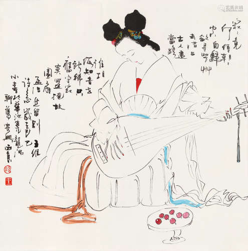 王西京（b.1946） 己巳（1989）年作 孟浩然诗意 镜片 设色纸本
